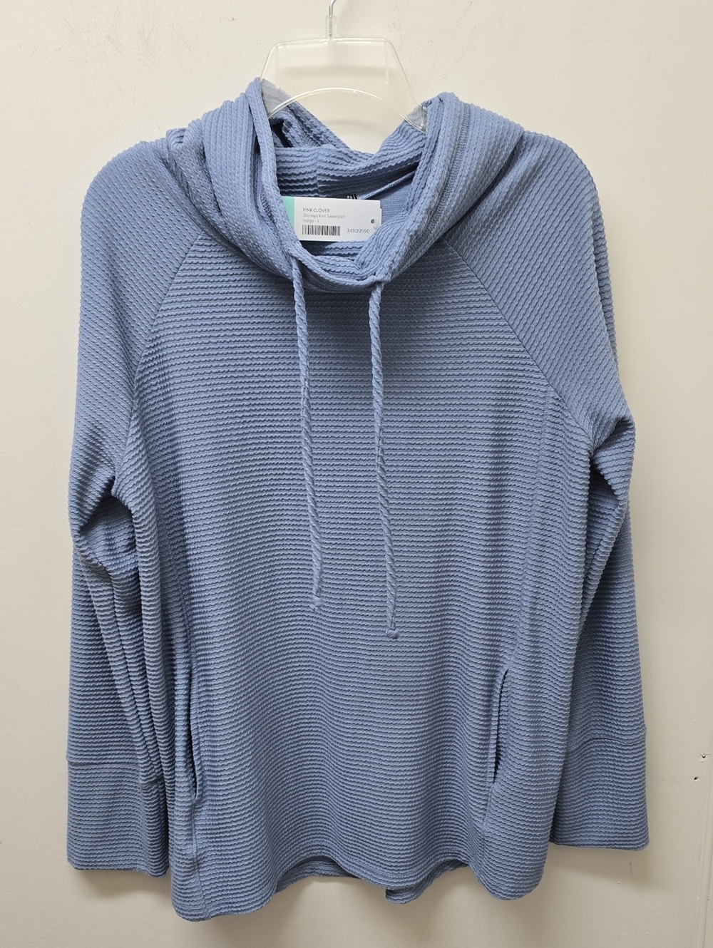 PINK CLOVER Shenaya Knit Light Blue Waffle-Knit Hoodie Sweater - Size L
